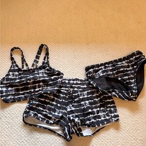 Athleta Girl Black and White Tie-Dye swimsuit set
